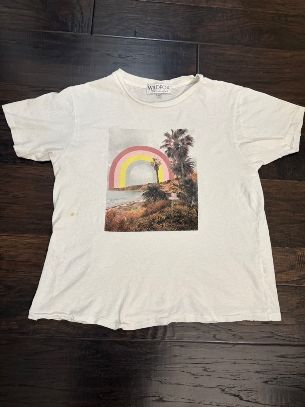 Wildfox Tee Off White Vintage Rainbow Palm Graphic